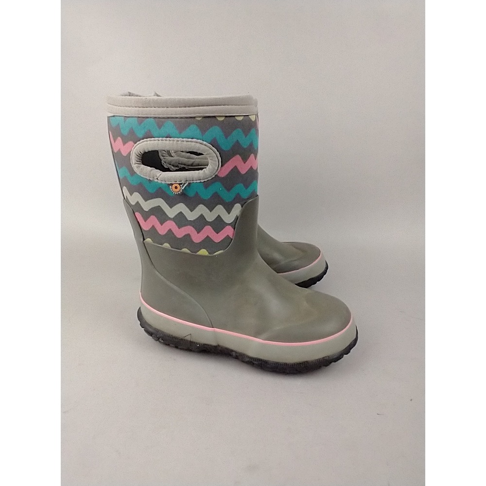 Bogs Kids Grasp Stripes Grey Chevron Waterproof Winter Snow Boots Size 12 78757